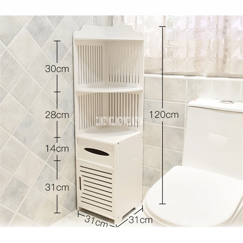 

Y-MS1011 PVC Clear Sheet Bathroom Storage Cabinet Waterproof Toilet Side Cabinet Tissue Organizer Rack 3-Layer Corner Cabinet