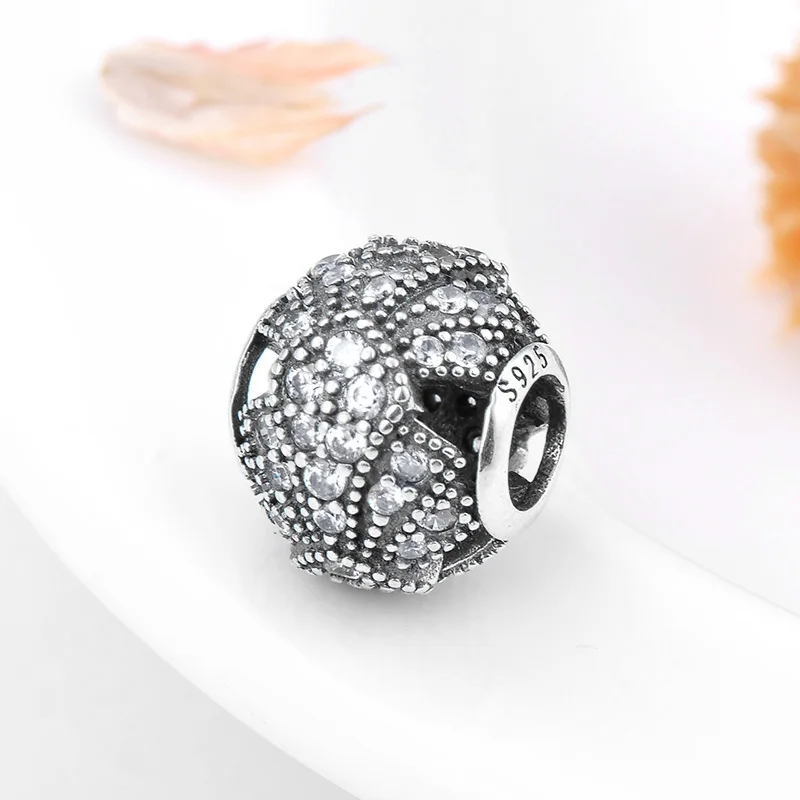 Hot Sale 925 Sterling Silver Women Jewelry round shape Clear Crystal CZ beads fit Original Pandora Beads Bracelet Making | Украшения и