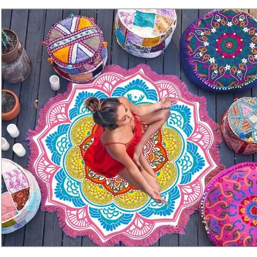 Круглый мандаловый индийский хиппи бохо с кисточками гобелен пляжный одеяло для