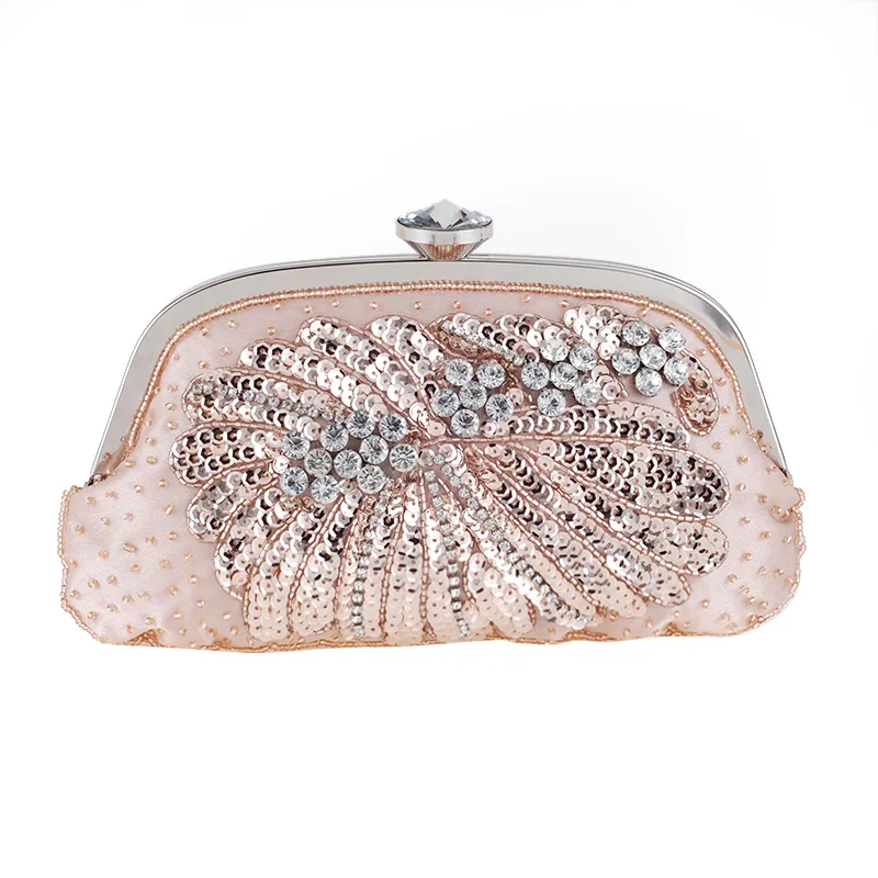 

Fashion Lady Sequined Beading Evening Clutches Bag Woman Flower Beads Embroidery Pearl Beaded Handbags Chain Shoulder Bag