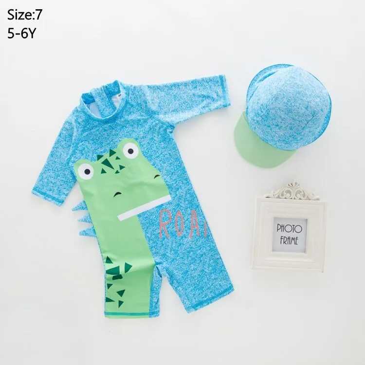 Sky blue 7 Летний купальный костюм для маленьких мальчиков+ шапочка, комплект из 2 предметов, купальный костюм с рыбами, морской мир, купальный костюм для малышей, детский купальный костюм, детский купальный костюм для спа-пляжа - Цвет: Sky blue 7