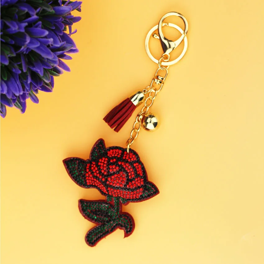 Новинка 2017 стильные брелоки со стразами в виде Розы кожаный брелок