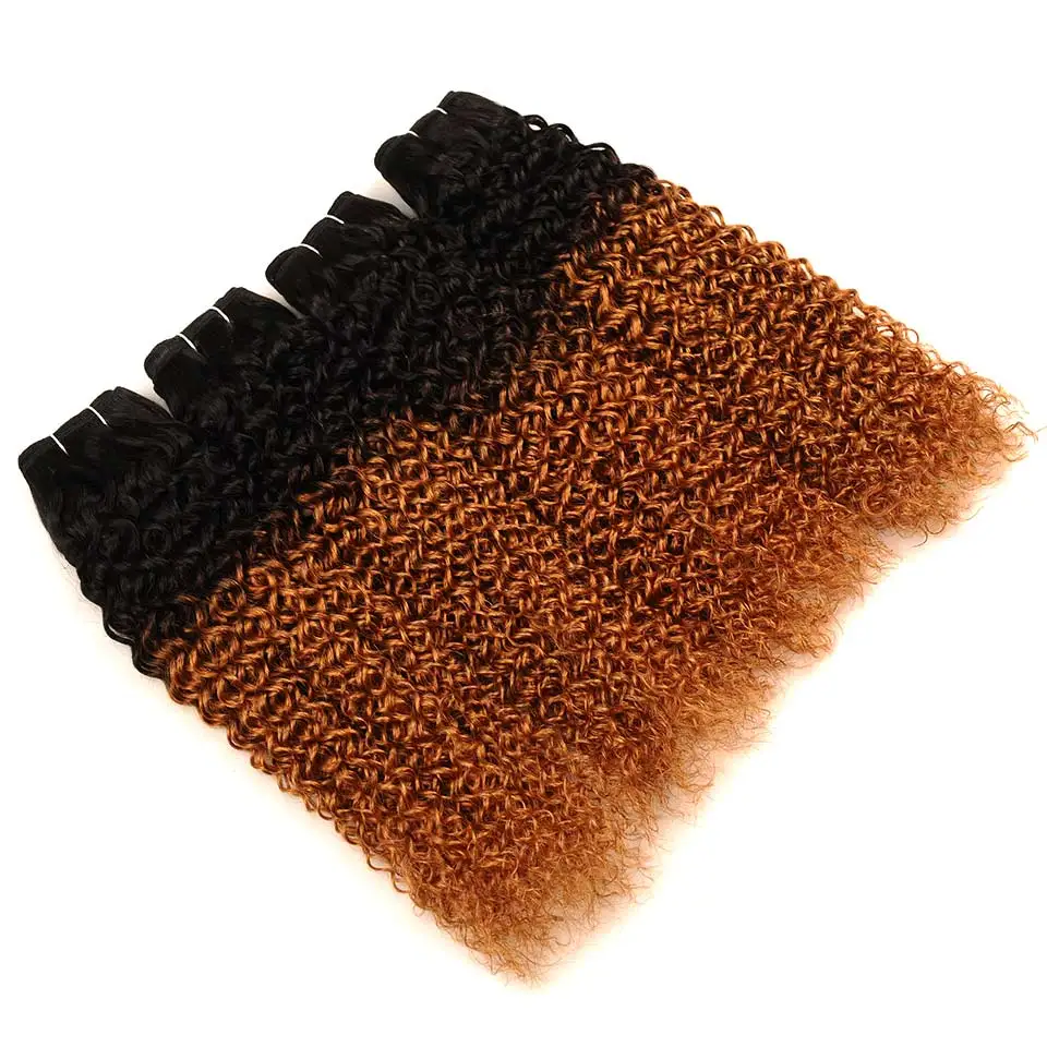 Pinshair Ombre 1B 30 афро кудрявые вьющиеся волосы 4 пучка красный коричневый малазийские