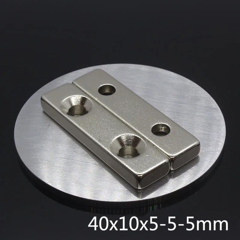 2 шт. N35 большой супер сильный блок Магнитный Магнит 40x10x5 мм двойное отверстие 5 мм редкоземельный Bulkndfeb неодимовые магниты