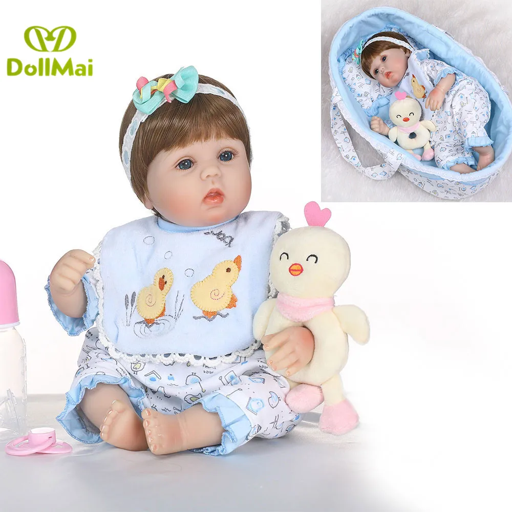 

Bebes reborn 18"42cm lifelike silicone reborn baby dolls with blue sleeping bag chick plush doll brinquedos bonecas