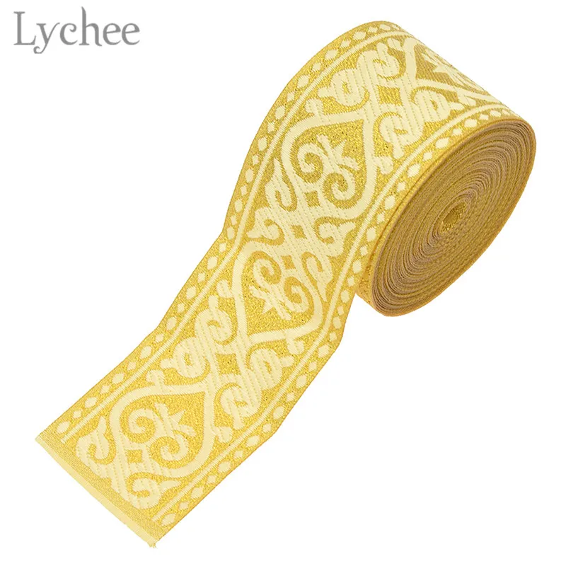 Lychee 9 ярдов светильник Золотая плетеная жаккардовая из полиэстера лента для