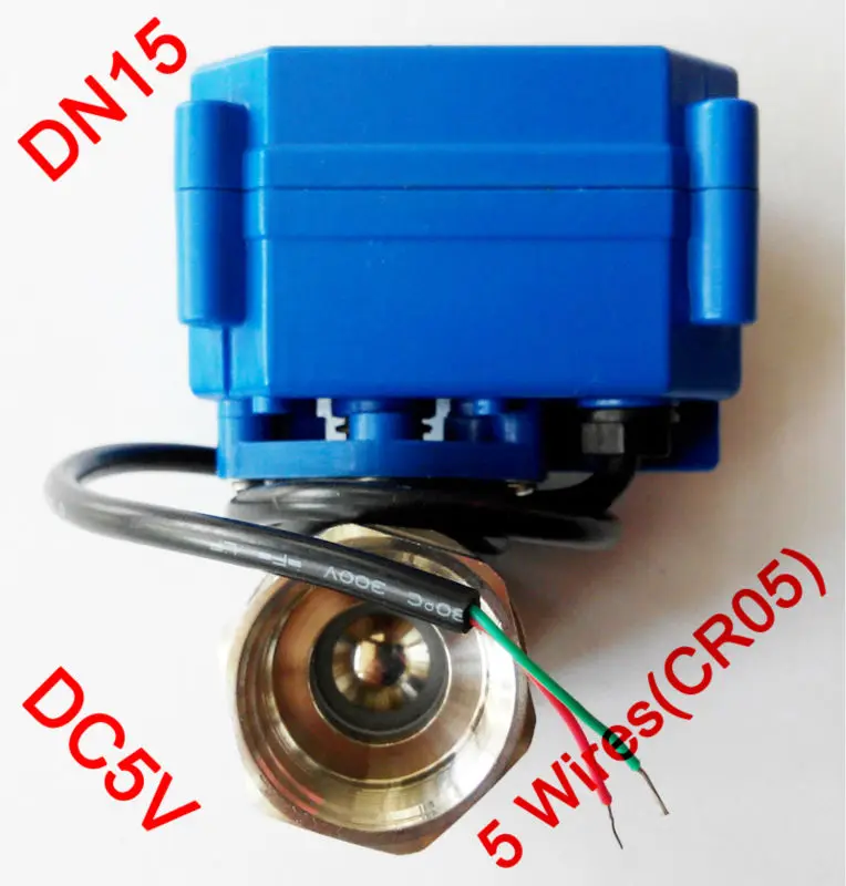 

1/2" Mini electric ball valve 5 wires(CR05), DC5V motorized valve SS304, DN15 electric automatic valve with signal feedback