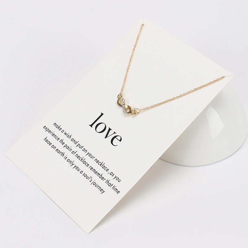 Открытка Желания Ангельские Крылья Письмо Восьмерка В Форме Подковы С Подвесками С Цирконами Золотого Цвета Серебряные Цепи Для Женщин CN53 on.