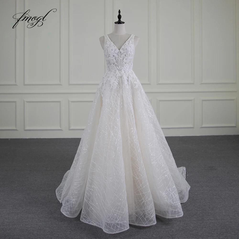 Винтажное кружевное свадебное платье Fmogl роскошное невесты с V образным вырезом и