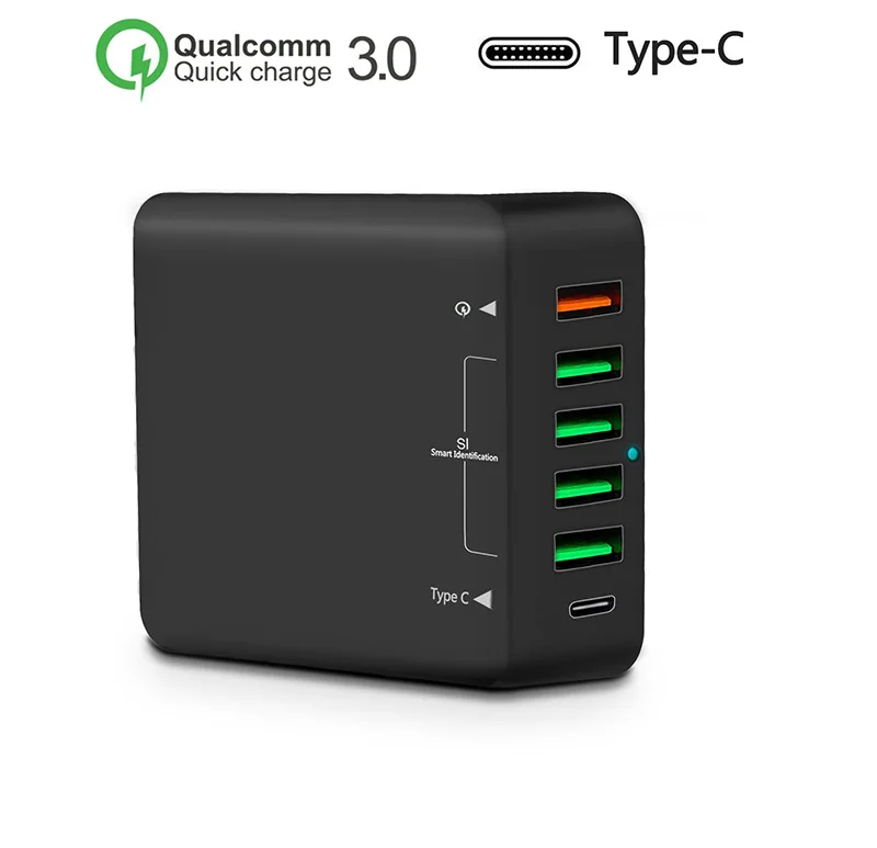 USB зарядное устройство 60 Вт QC 3 0 Тип C настольное устройство: 6 портовая зарядная