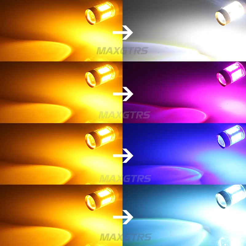 

2x S25 1156 BA15S Canbus Dual Color 54SMD 4014 Led White/Ice Blue/Pink Amber Bulbs Front Turning Lights Signal DRL Error Free