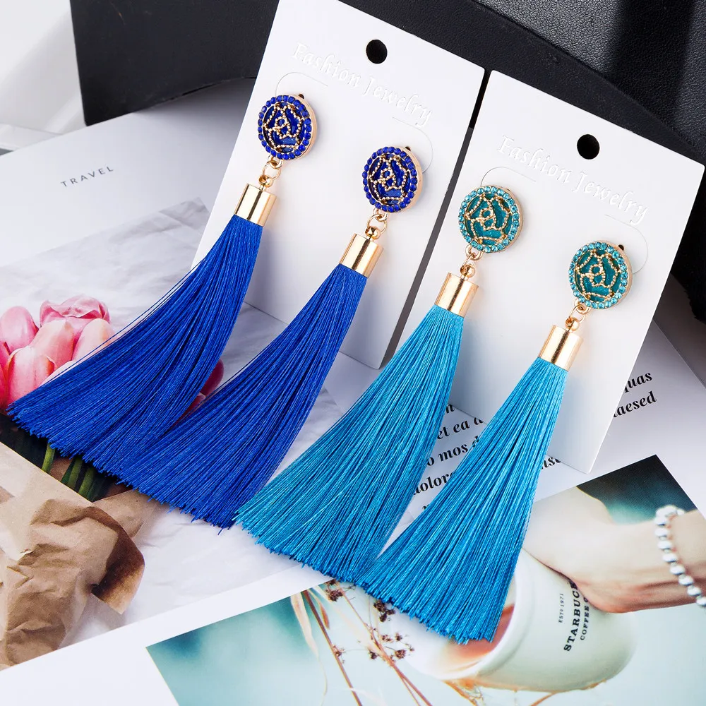 

HOCOLE Luxury Crystal Tassel Earrings for Women Girl Wedding Party Fashion Statement Ethnic Crystal Woman Earring Jewelry Gift