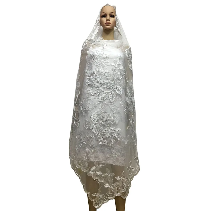 Новейшие женские африканские шарфы мусульманская вышивка шарф из тюли длинный