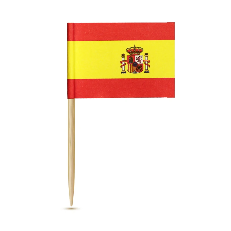 Spain 50pcs 50 шт. национальные флаги выбирает разные страны искусство зубочистки палочки для вечеринок Кекс/Торт/пирог/фрукты/мороженое Топпер украшения - Цвет: Spain 50pcs