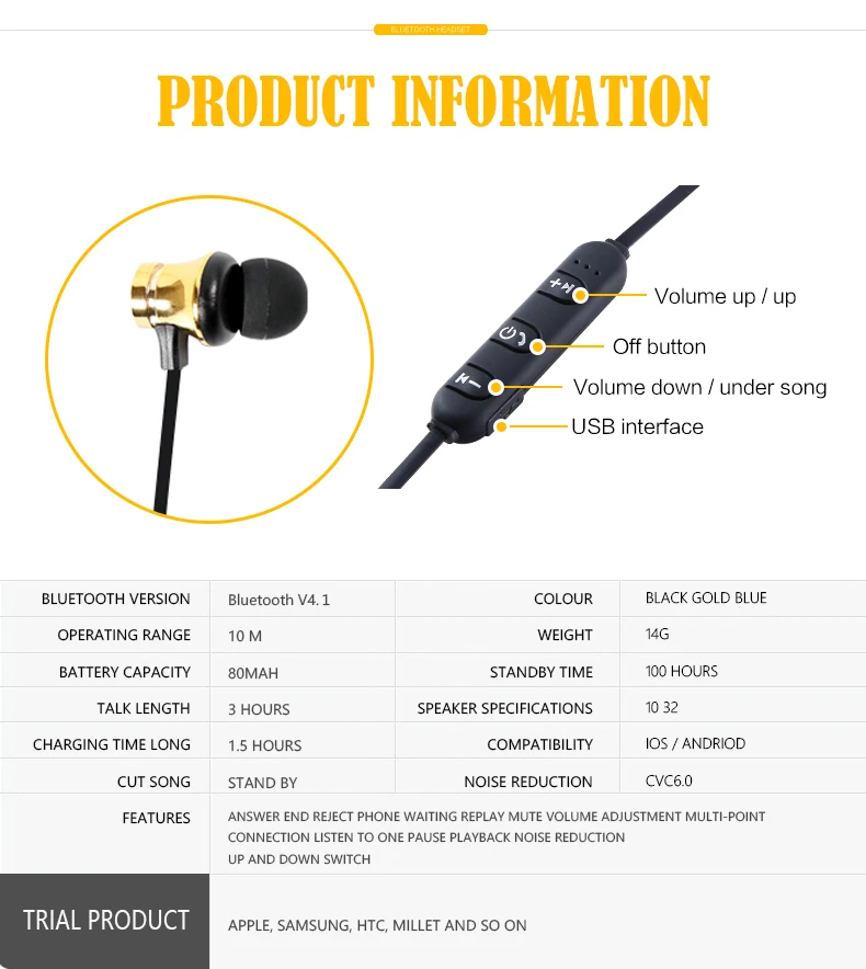 WINGRIDY Bluetooth наушники магнитные XT 11 Беспроводные спортивные гарнитура бас