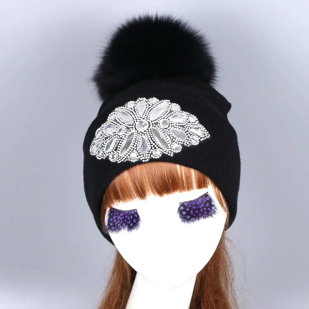 Шапка из меха норки и лисы шапка с помпоном Женская Стандартная хлопка брендовая