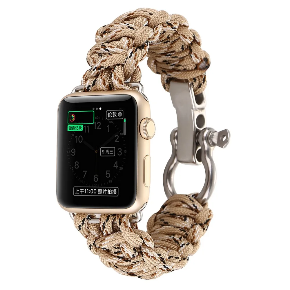 38/42 мм наручных часов iWatch, ремешок с адаптеры для сим-карт нейлоновая веревка выживание, браслет, ремешок для наручных часов, Повседневное Спортивная Apple часы-ремешки Армейский зеленый