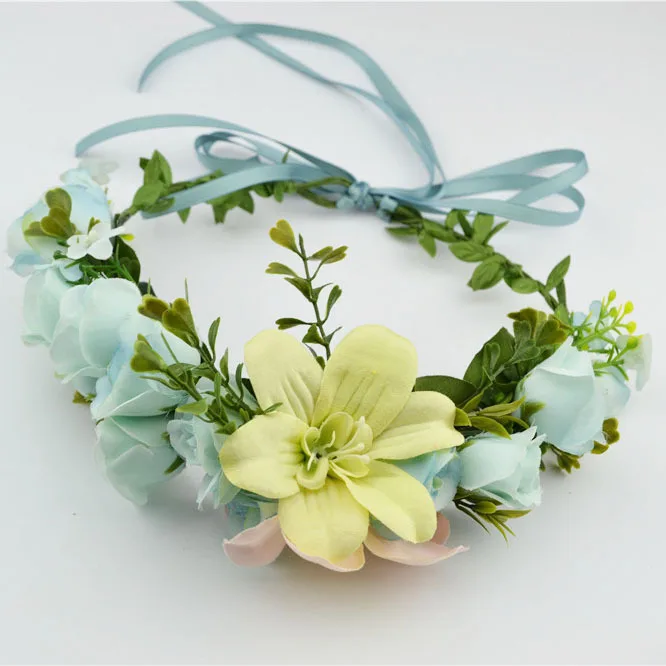 CC Wreath Flower Crown Hairband Wedding Jewelry Hair Accessories For Bridal Girls Seaside Party Cheap Handmade Yarn at02