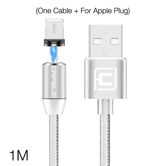 1M Silver for iPhone Cafele светодиодный светодиодный магнитный usb-кабель для iPhone Micro USB кабель USB C магнитное зарядное устройство нейлон Кабо Для samsung Xiaomi huawei - Цвет: 1M Silver for iPhone