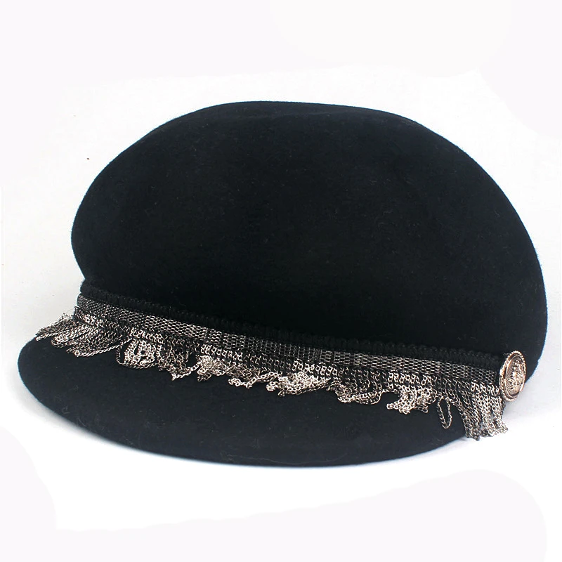 Зимние женские меховые шапки Xthree черные однотонные Восьмиугольные с цепочками