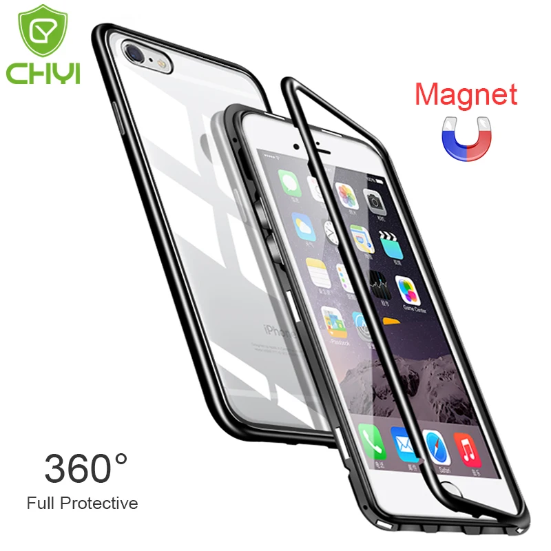 CHYI Built-in Magnetic Case for iPhone XS Max XR Tempered Glass Magnet Adsorption 6 6s Plus Back Cover |