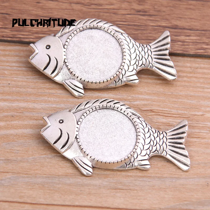 2pcs 20mm Inner Size Two Color Fish Animal Toothed Brooch Cabochon Base Setting Charms Pendant | Украшения и аксессуары