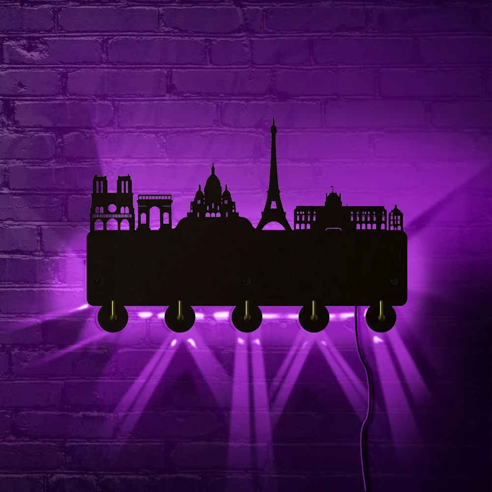 Париж Skyline держатель ключей пальто настенная вешалка деревянная Настенная