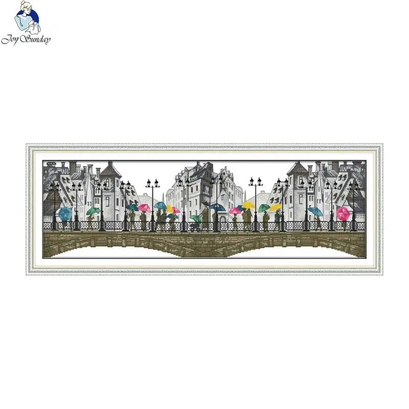 

Joy Sunday The scenery in the rain Counted 11CT Printed Fabric 14CT Canvas DMC Chinese DIY Hand Cross-stitch kits Embroidery