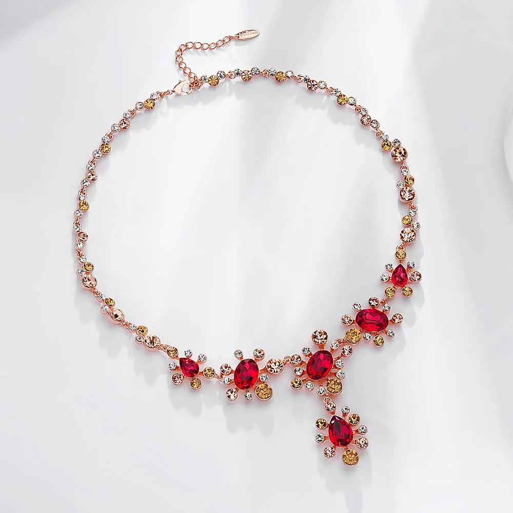 Viennois Rose Gold &amp Silver Color Crystal Drop Earrings Rhinestone Necklace Set For Women Metal Party Jewelry 2019 | Украшения и