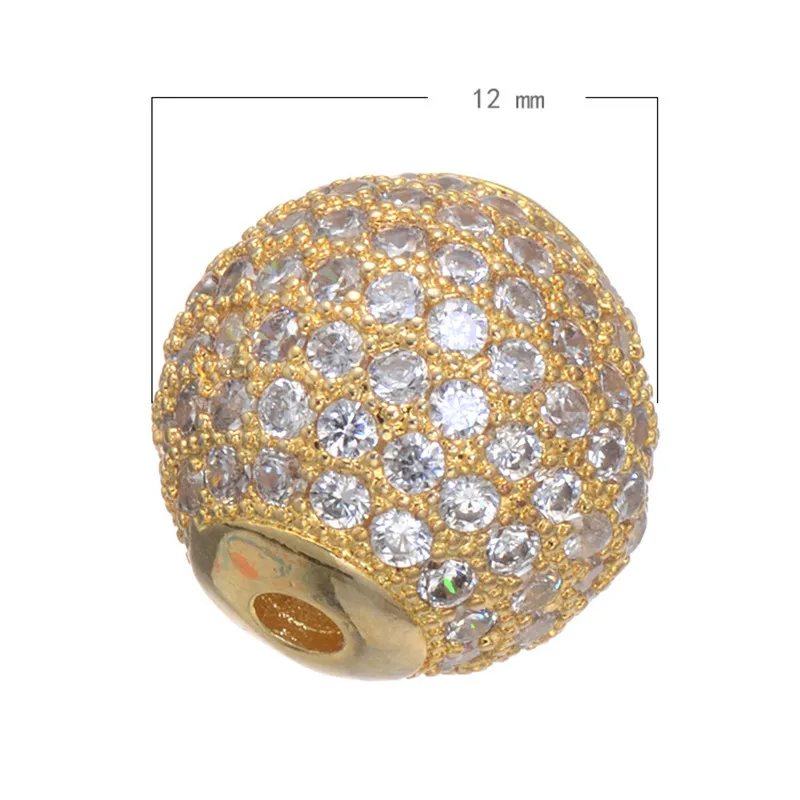 Латунные искусственные бусины 12 мм микрозакрепка кубический цирконий круглые 5