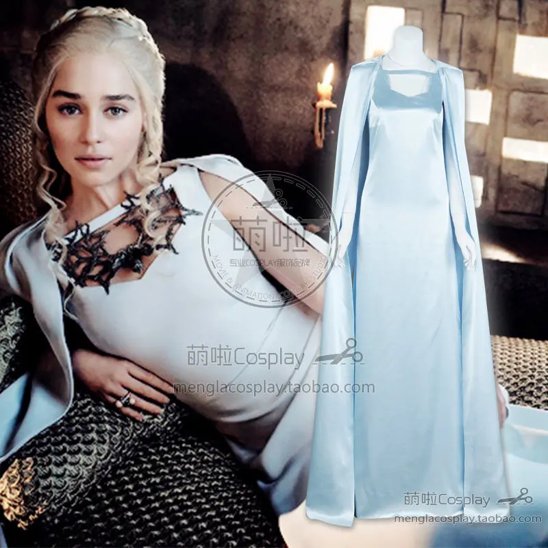 Игра престолов сезон 5 Косплей Дейенерис Таргариен костюм синее платье плащ
