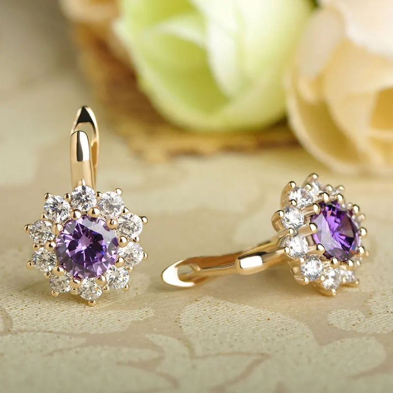 Тонкие Медные Горный Хрусталь Кубического Циркония Серьги Шпильки Англии Крюк