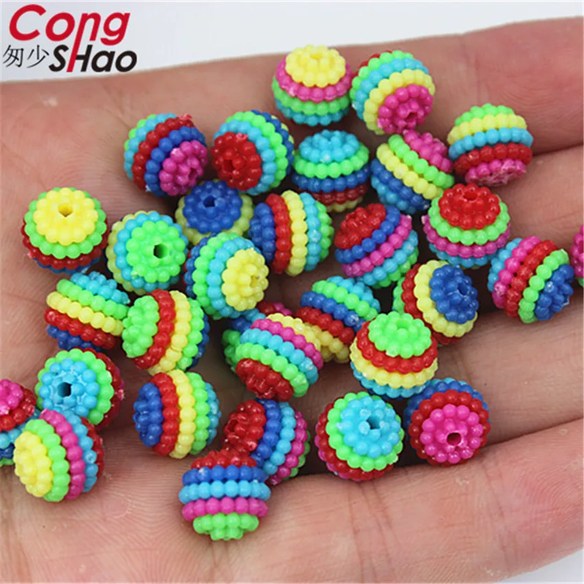 Cong Shao 200Pcs 10mm colour Bayberry Ball Hole Beads ABS Shamballa Charm For DIY Bracelet beads for costume Button CS142 | Дом и сад