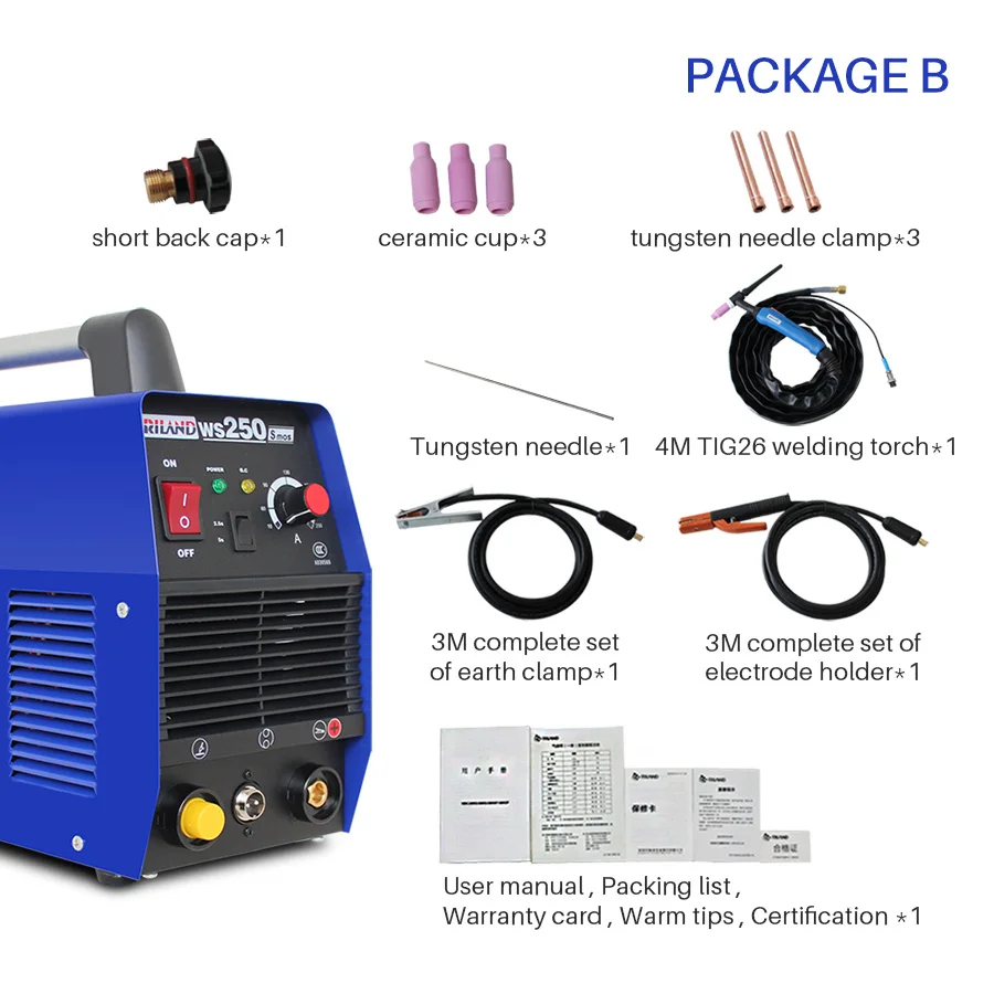 RILAND 220V ARC Maunal сварочный аппарат IGBT инвертор сварочный аппарат сварочное оборудование MMA/ARC сварочный набор инструментов WS250S 10-250A - Цвет: PackageB