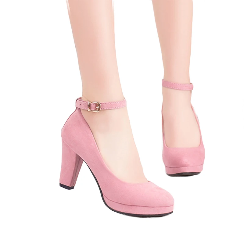 Женские туфли на высоком каблуке Осенняя обувь с ремешком щиколотке и толстым