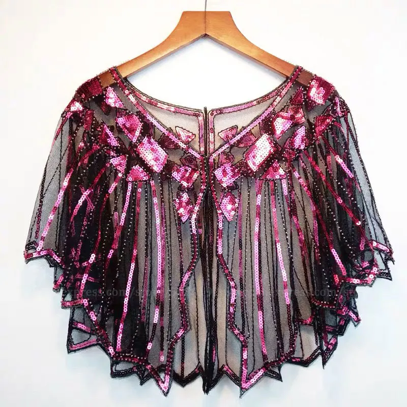 rose shawl Женская винтажная накидка с блестками и бусинами, вечернее платье, женская Пляжная накидка, Солнцезащитная Короткая шаль, пальто, лето, 20 s - Цвет: rose shawl