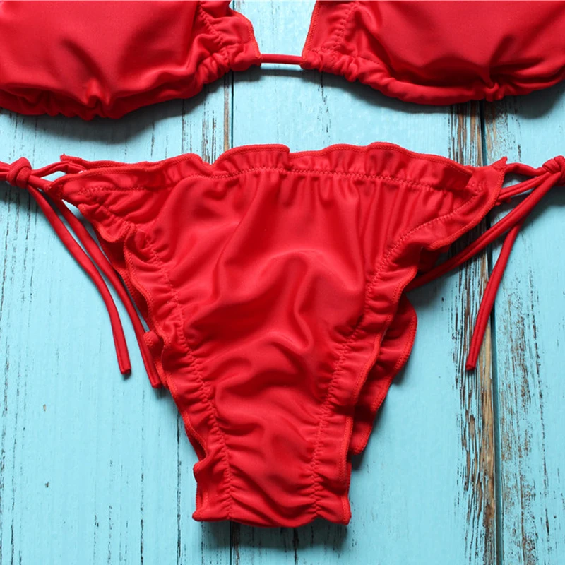 Lovey Village 2017 Brazilian Bikini Red Swimwear Swimsuit Women Leaf Set New Bathing Suit Female |