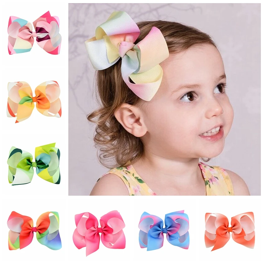 12 шт./лот 6 дюймов новая Радужная корсажная лента бант с зажимом для волос детский