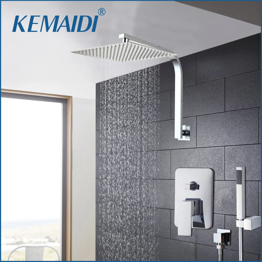 

KEMAIDI Elegant Wall Mounted 8" Bathroom Shower Faucet Set + Rainfall Head + Mixer Taps Hand Shower Waterfall Rain