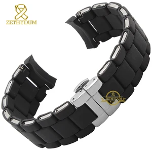 Резиновый ремешок для часов, силиконовый браслет, серебристый цвет, Пряжка 20, 23 мм, ремешок для часов, ремешок для AR59215922, 5858, 5868, 5859, 5867