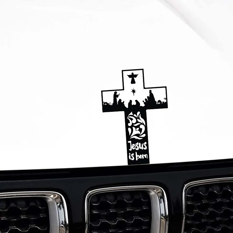 YJZT 11.1*16.3CM Иисус родился - Ангел защищает наклейку на автомобиль черного/серебряного цвета, силуэтная наклейка с красивым дизайном, покрывающая кузов C20-1492.