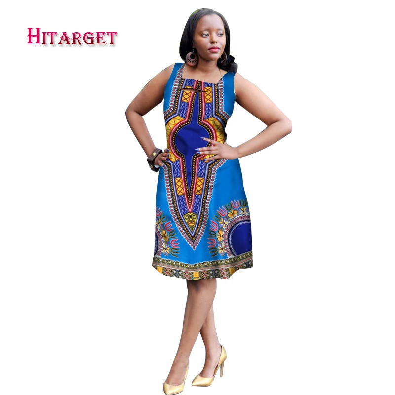 

New African Dresses for Women Bazin Riche 2018 Fashion Sleeveless A-line Dresses Dashiki Kanga Ankara African Clothes WY1541