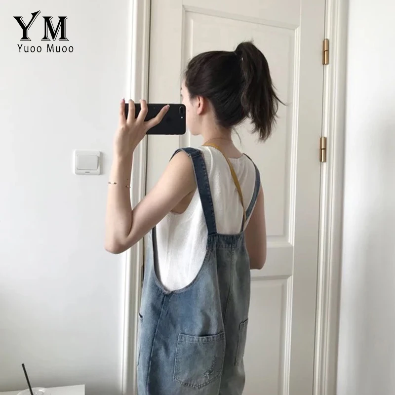 Женский джинсовый комбинезон YuooMuoo повседневный длинный модная уличная одежда