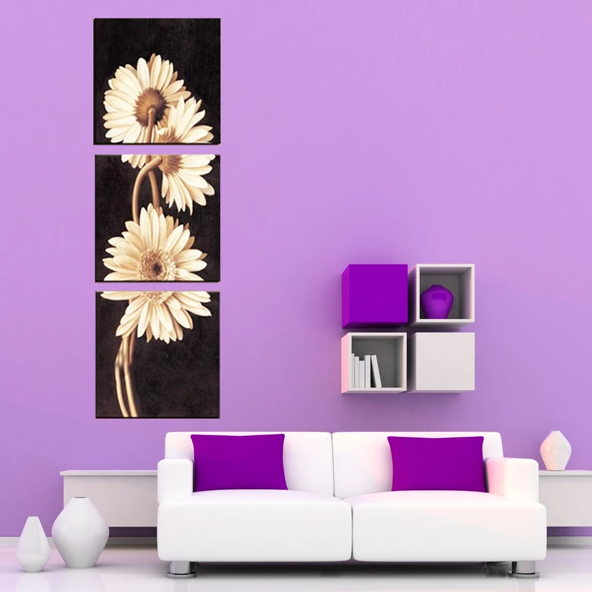 Abstract Oil Painting Pure Handpainted on Canvas chrysanthemum flowers Handmade Modern wall art for Entrance 3pcs | Дом и сад