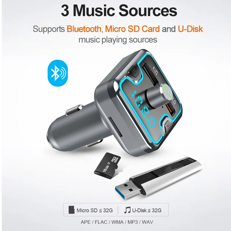 CDEN Bluetooth 5,0 приемник автомобильный MP3 музыкальный плеер U диск без потерь fm-передатчик QC3.0 быстрое автомобильное зарядное устройство Автомобильный окружающий свет