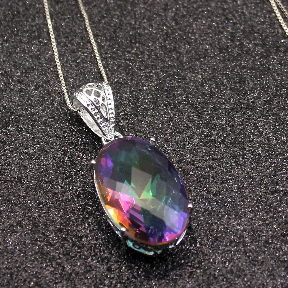 Hermosa светящаяся овальная форма MysticTopaz серебряный цвет для женщин Подвески