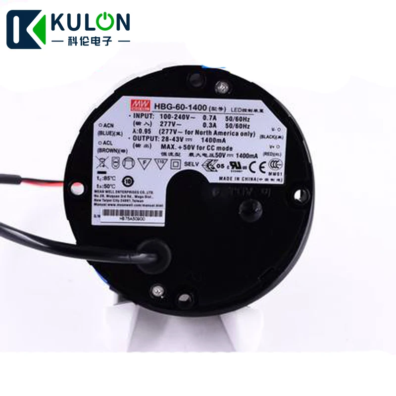 Meanwell с драйвером постоянного тока для светодиода HBG-60-1400 60 Вт 1400mA PFC круглый светодиодный источник питания для Патио Алюминиевый корпус minning lighting