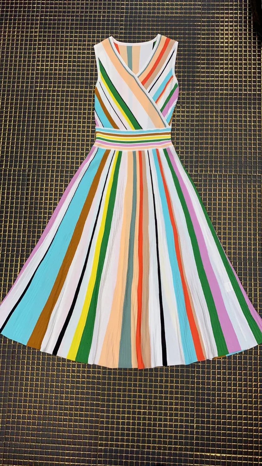 

2019 New Women Ball Gown jacquard Striped V-Neck Sleeveless Vestidos dress Bodycon Celebrity evening Party Dress dropshipping