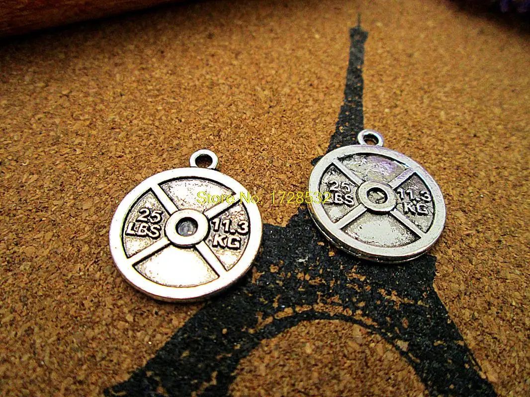 10pcs-- Barbell Weight Charms, Antique Tibetan silver Barbell Weight Charms pendants 20mm