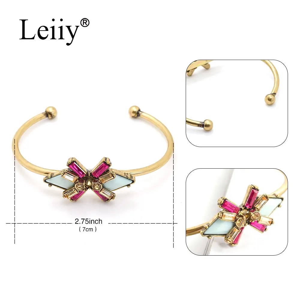 LEIIY Bohemia Rhinestone Cuff Bangles For Women Vintage Gold Multicolored Acrylic Open &amp Bracelet Party Jewelry | Украшения и